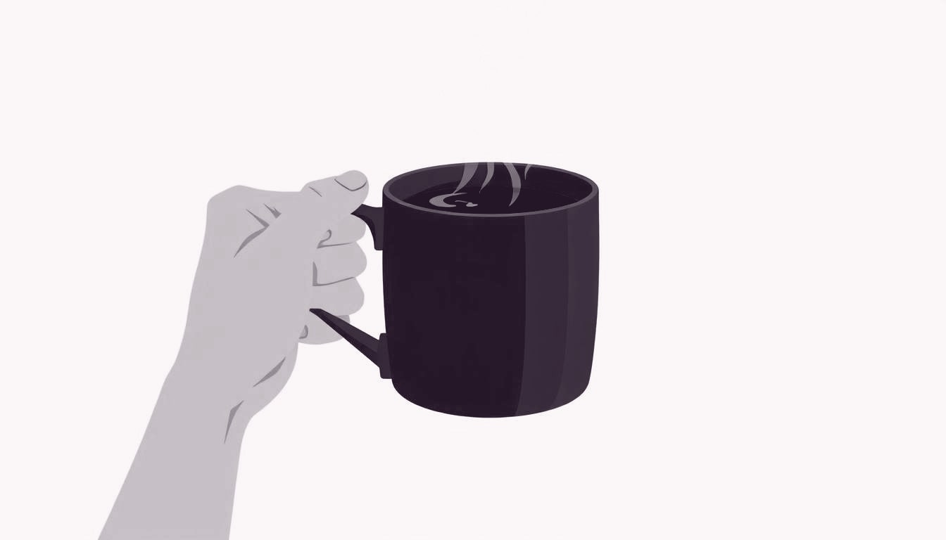 A trembling coffee mug held steady by a calm hand