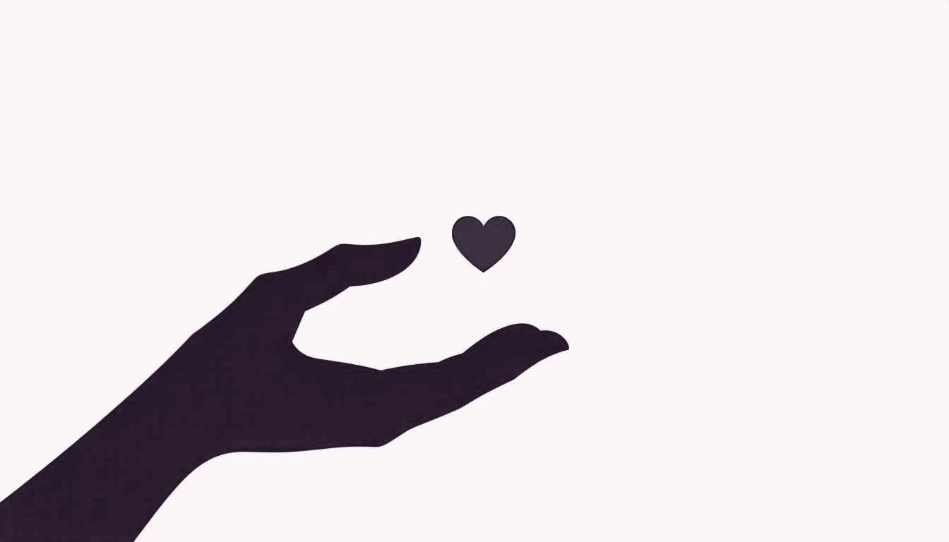a hand extends a small gear that morphs into a heart as it leaves the fingertips