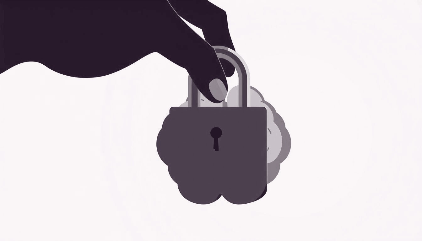 A hand slides a single key into a brain-shaped lock.