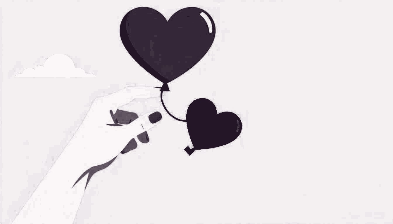 A hand steadies a heart-shaped balloon, its rope taut, hinting at balanced mood influencing loved ones.