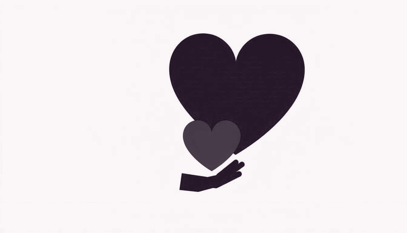 A single heart gently lifts a smaller heart, their edges touching in a quiet exchange.